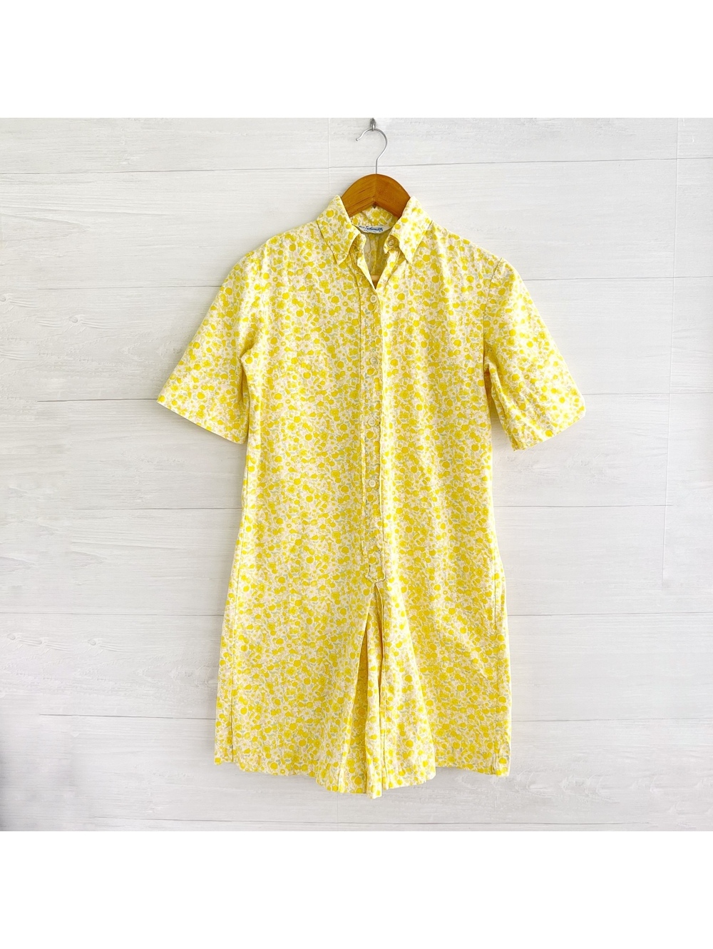 Vintage 70s Miss Fashionality Yellow Floral Romper Dress Playsuit 11/12 M